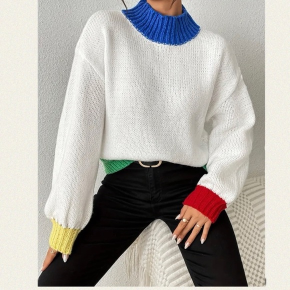 Sweaters - Colorblock High Neck Sweater